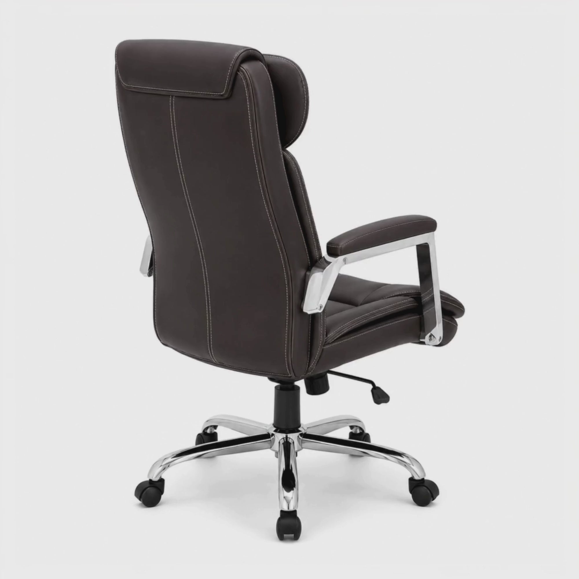 Load video: Ergonomic Executive Director Chair, High Back Design with Leatherette Seat and Chrome Base with Powder Coating