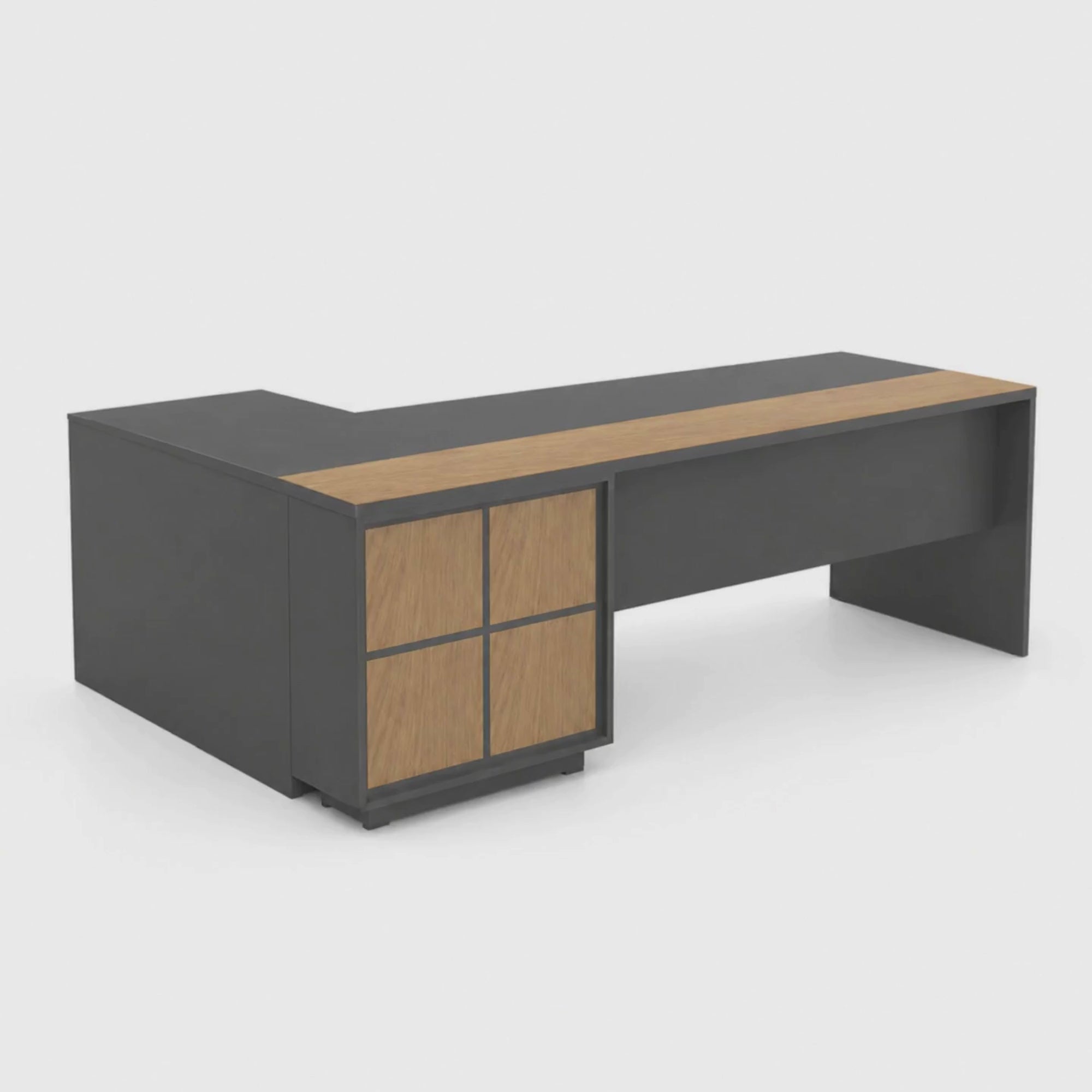 Load video: Luxury L-Shape Director Table for Office Furniture with Premium Office Desk with Modern Luxury Finish
