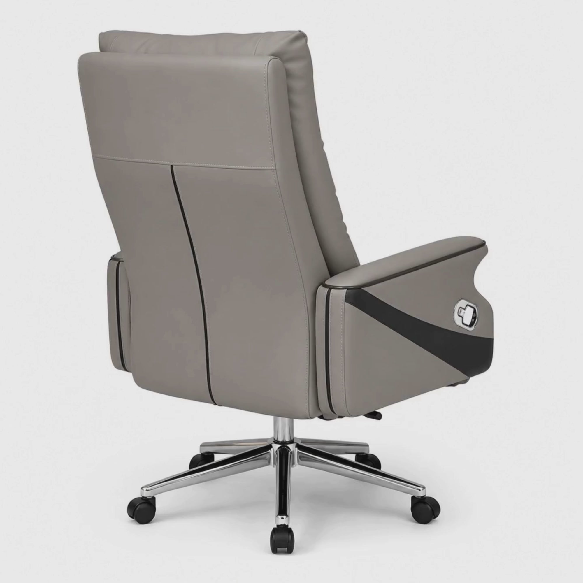 Load video: Luxury Leatherette Director High Back Office Chair with Recliner, Ergonomic Design, Chrome Base and Smooth Castors – Premium Brown Executive Chair