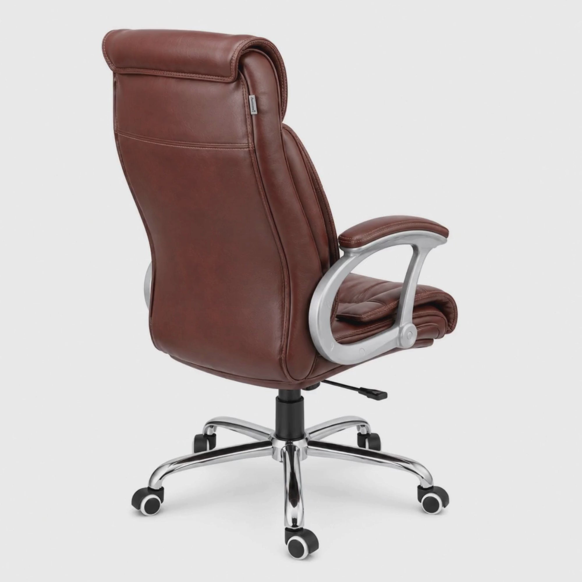 Load video: High Back Executive Chair with Leatherette Upholstery, Metal Chrome Frame and Powder Finish