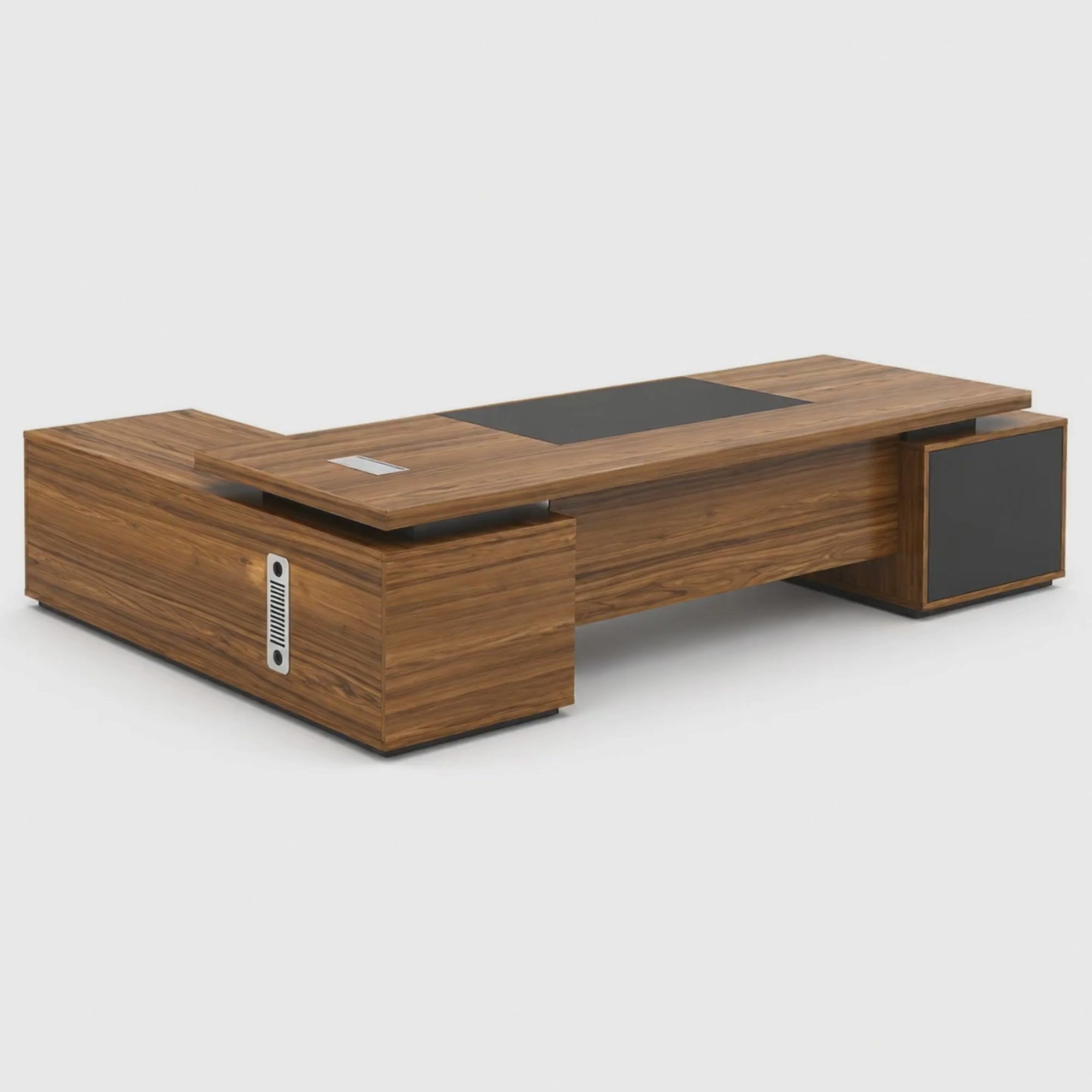 Load video: Director L-Shape Office Table Modern Desk Made in Particle Board with Drawer, Reversible Orientation, CPU Storage &amp; Wire Management