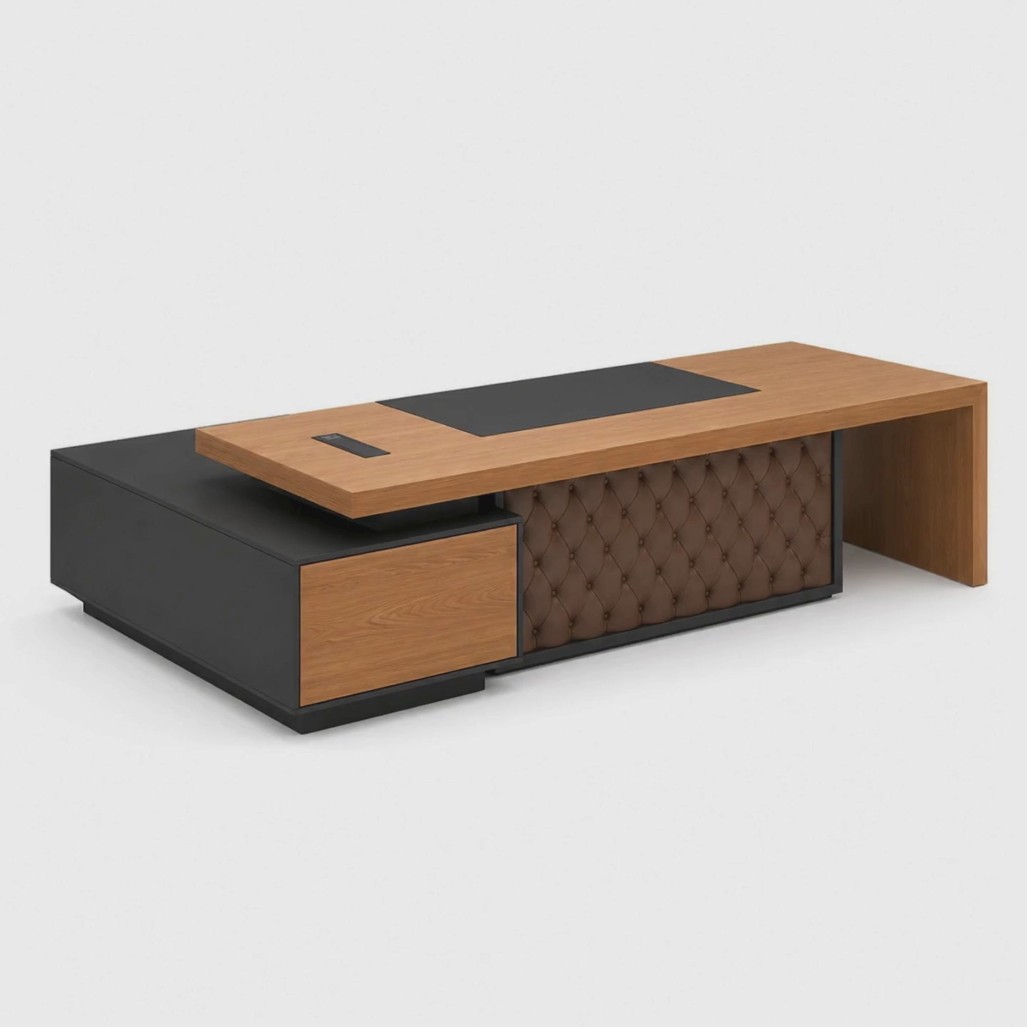 Load video: Director Table for office Furniture Made in Particle Board/ MDF/Plywood with Two shelves &amp; Lockable Storage, One Wire Manager
