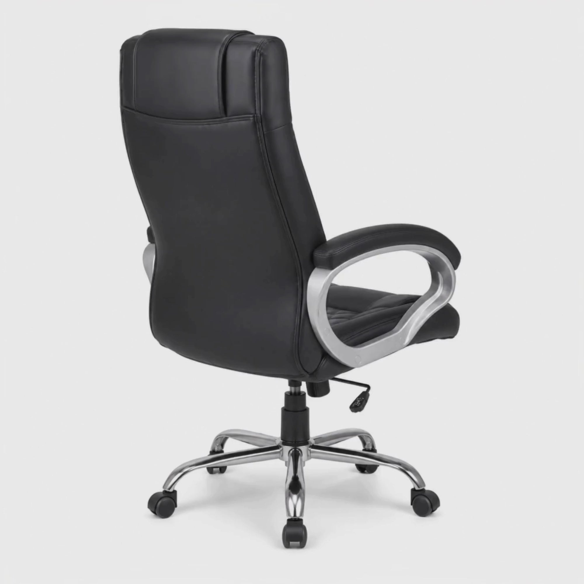 Load video: Modern Director Office Chair, Leatherette Upholstery with High Back and Powder-Coated Chrome Base