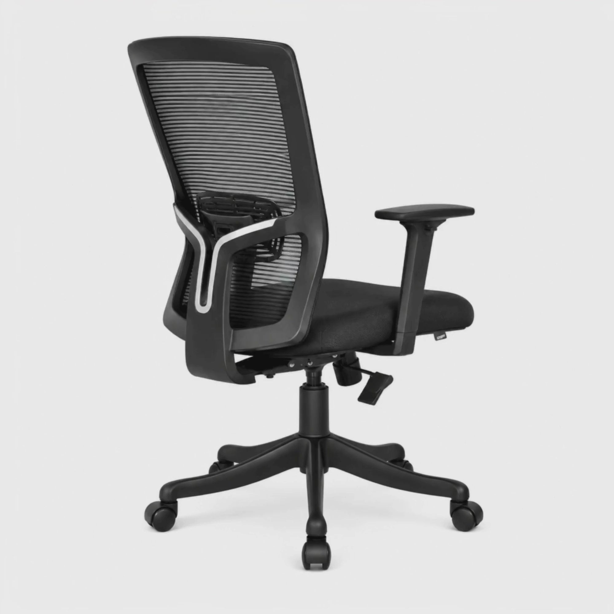 Load video: Executive Mid Back Mesh Office Chair with Fabric Seat, Ergonomic Support, Adjustable Height, Tilt Mechanism &amp; Swivel Base for Office &amp; Home