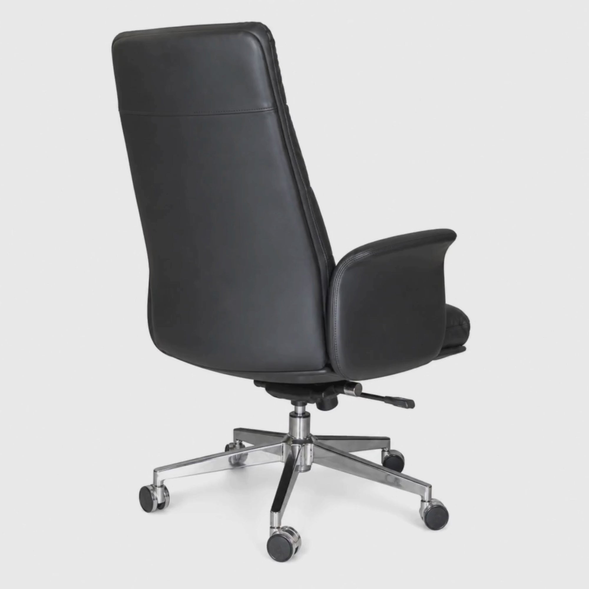 Load video: Black High Back Director Chair with Metal Chrome Base