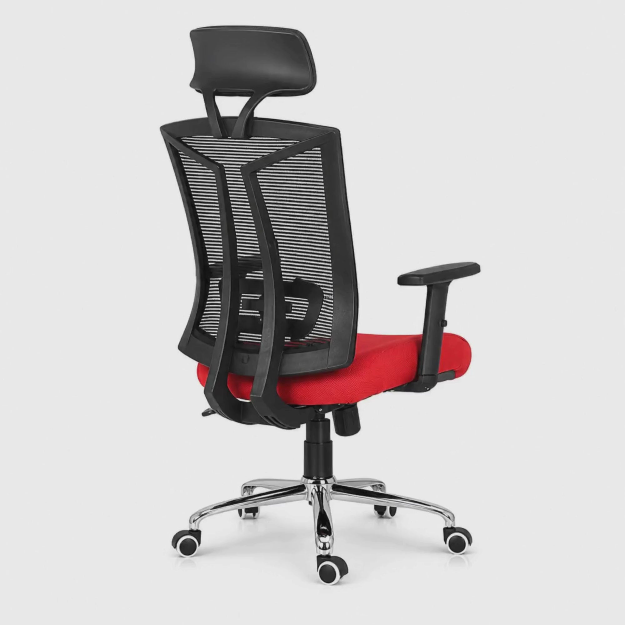 Load video: Executive High Back Ergonomic Mesh Office Chair with Fabric Seat, Adjustable Headrest, Lumbar Support, Tilt Mechanism, Swivel &amp; Rolling Wheels for Office &amp; Home