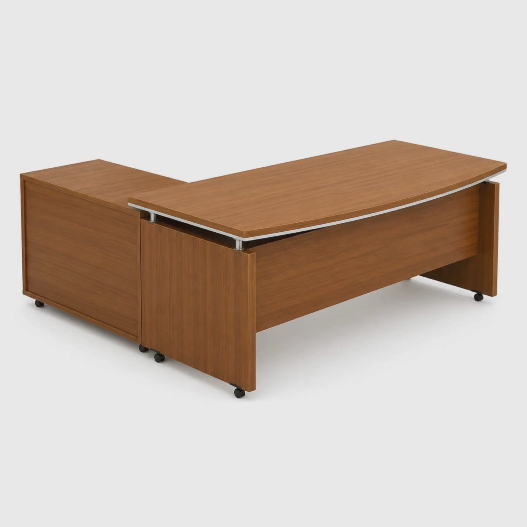 Load video: Director and Executive L Shape Office Table Made Particle Board with Side Unite and Openable Shutter and Drawers