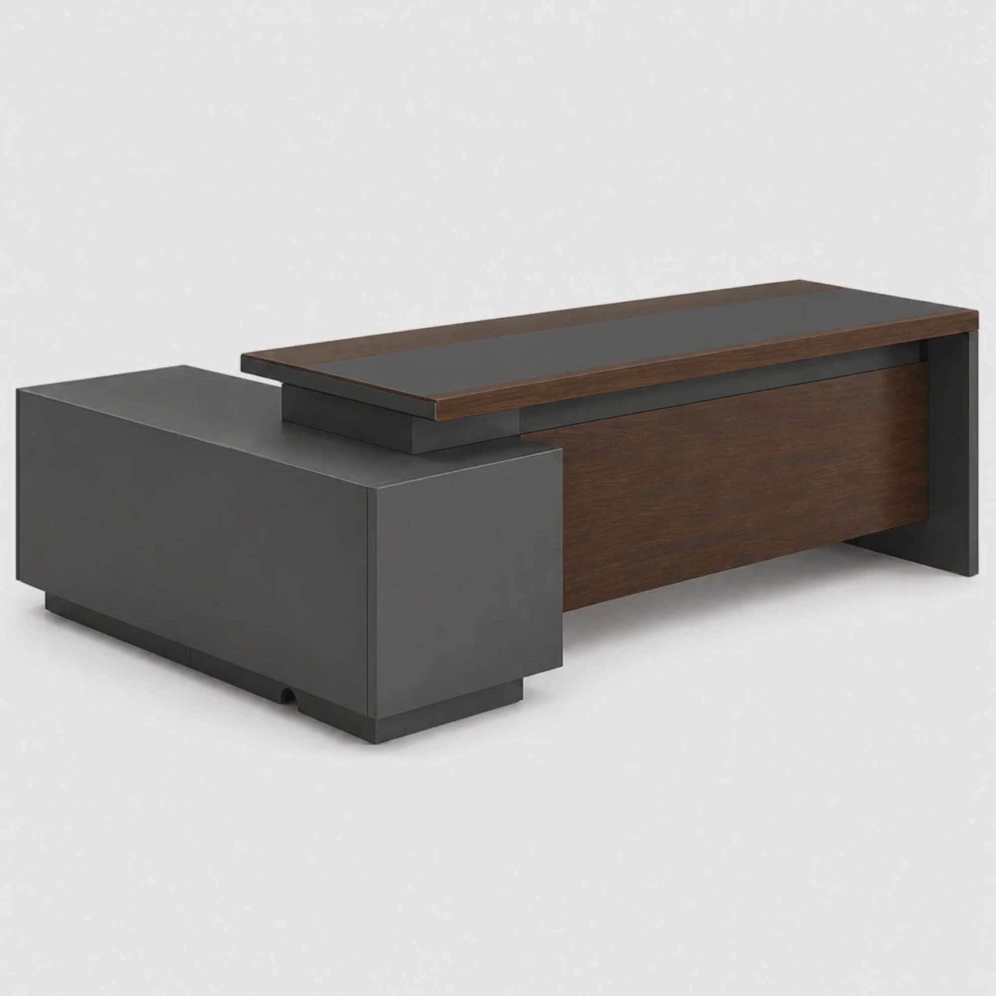 Load video: Luxury L Shape Director Table for Office Furniture Modern Executive Workstation with Storage and Premium Wooden Manager Desk for Corporate