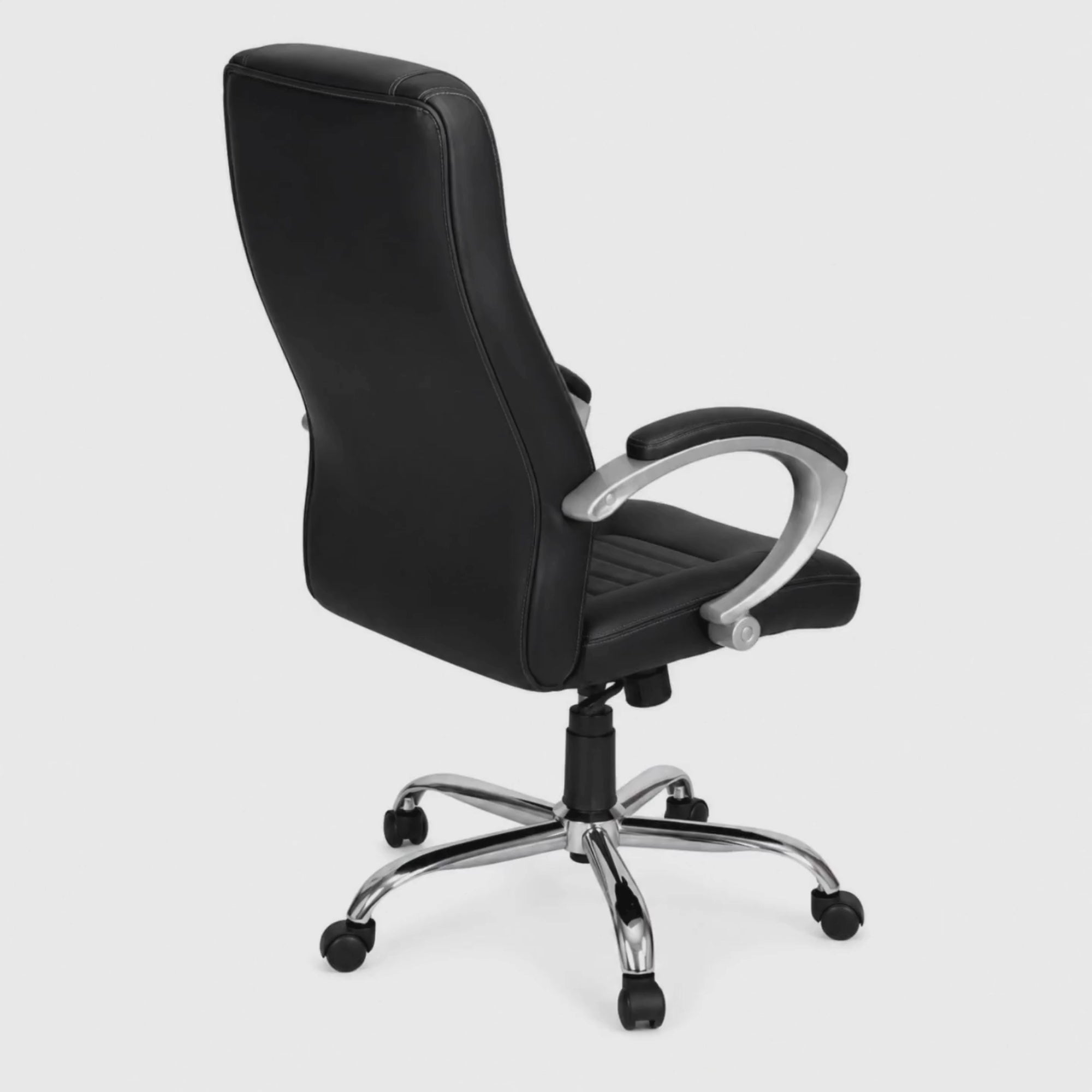 Load video: Executive Mid Back Office Chair with Cushioned Upholstery, Adjustable Height, Chrome Base, Designer Armrests &amp; Smooth Swivel for Office and Home Use