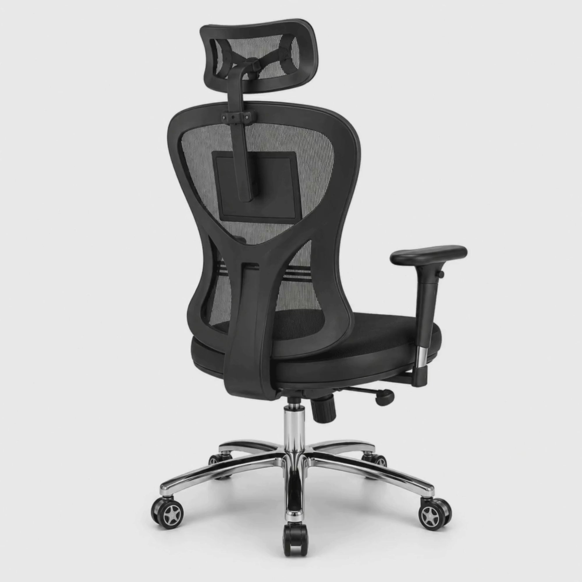 Load video: Executive Office Chair with High Back Support, Breathable Mesh, Fabric Cushioned Seat, Adjustable Headrest, Tilt Mechanism &amp; Chrome Base for Office