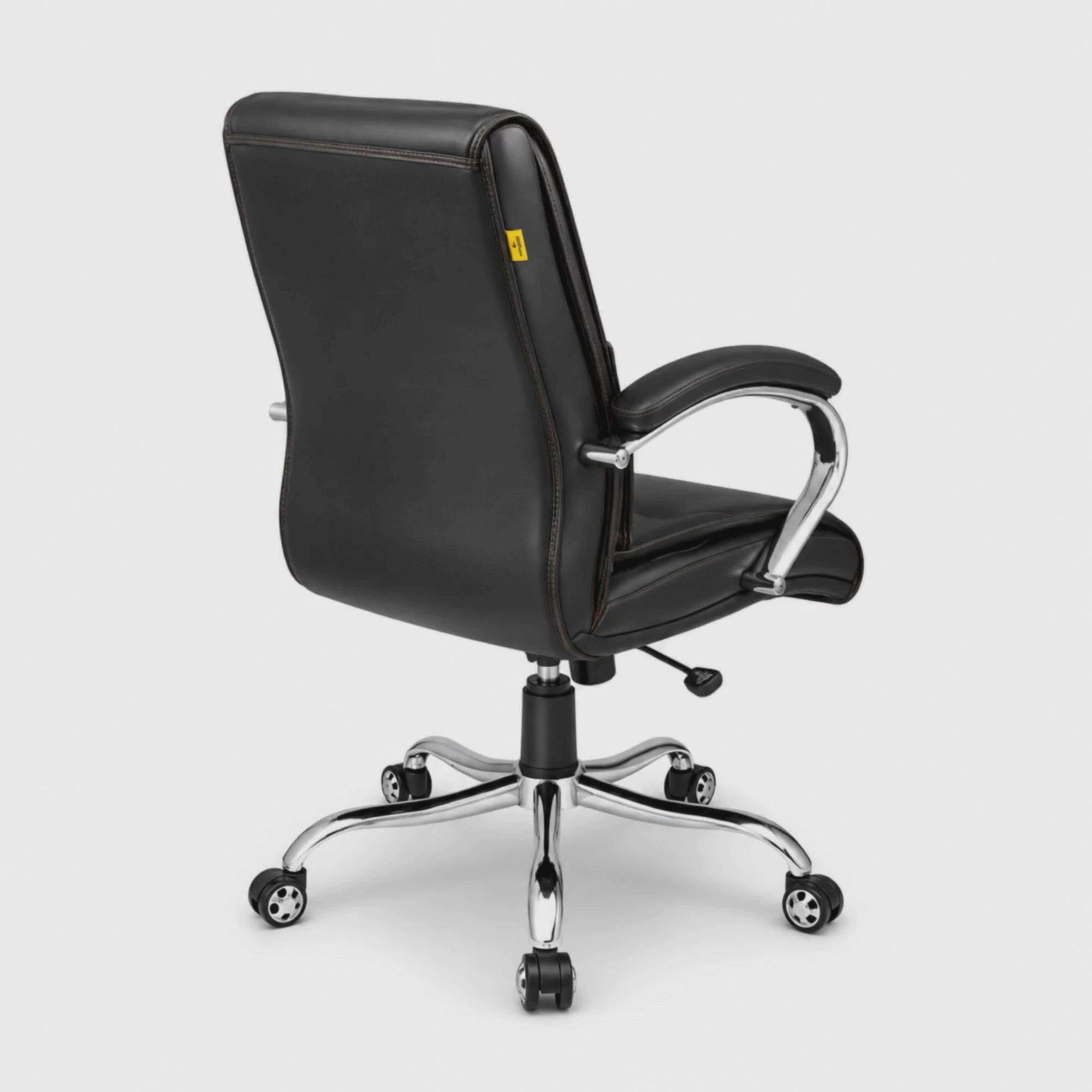 Load video: Executive Mid-Back Office Chair with Ergonomic Support, PU Leather Upholstery, Height Adjustment, Tilt Mechanism, Chrome Armrests &amp; Base, 360° Swivel for Office