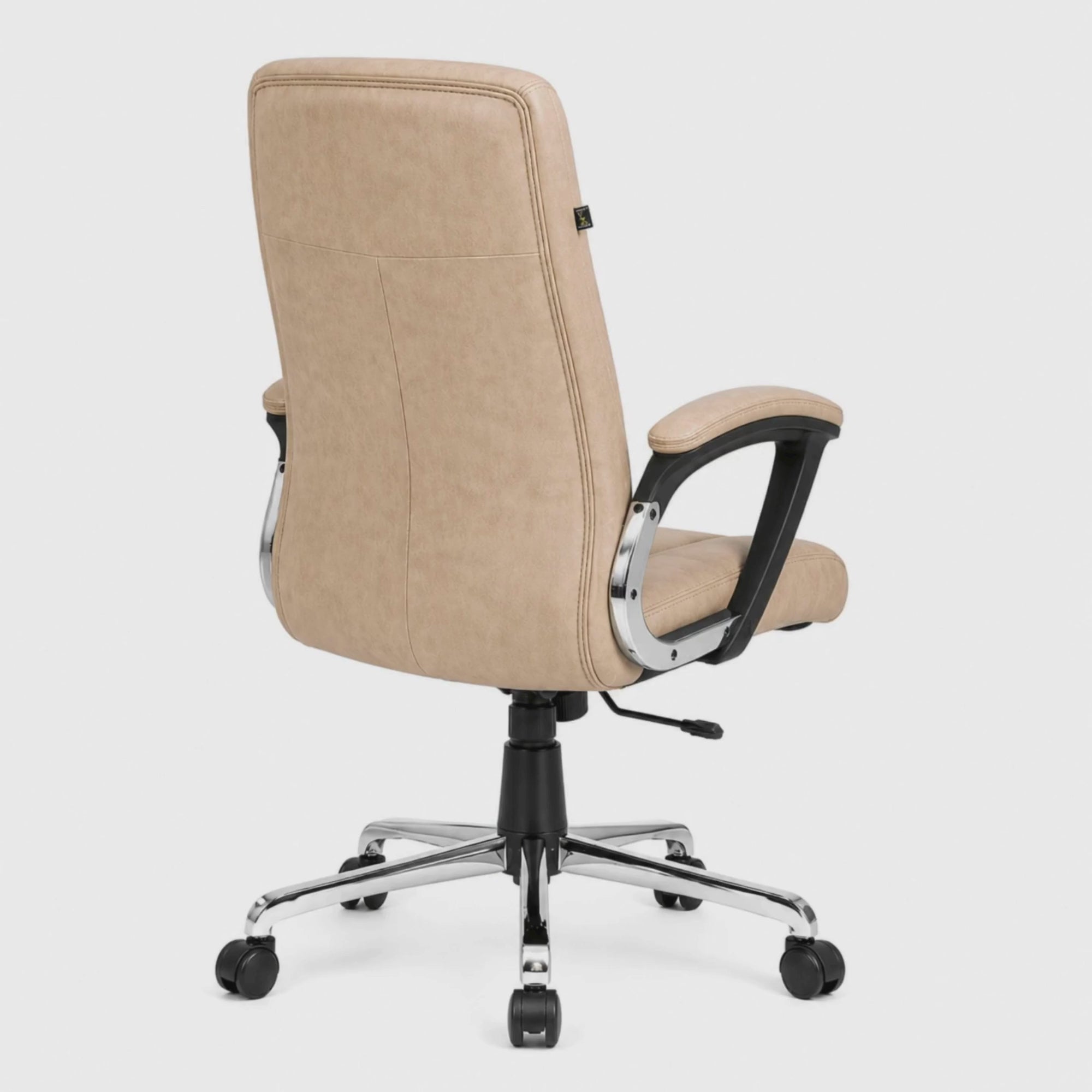 Load video: Executive Mid Back Upholstered Office Chair with Cushioned Seat, Ergonomic Support, Padded Armrests, Swivel Mechanism &amp; Chrome Base for Office