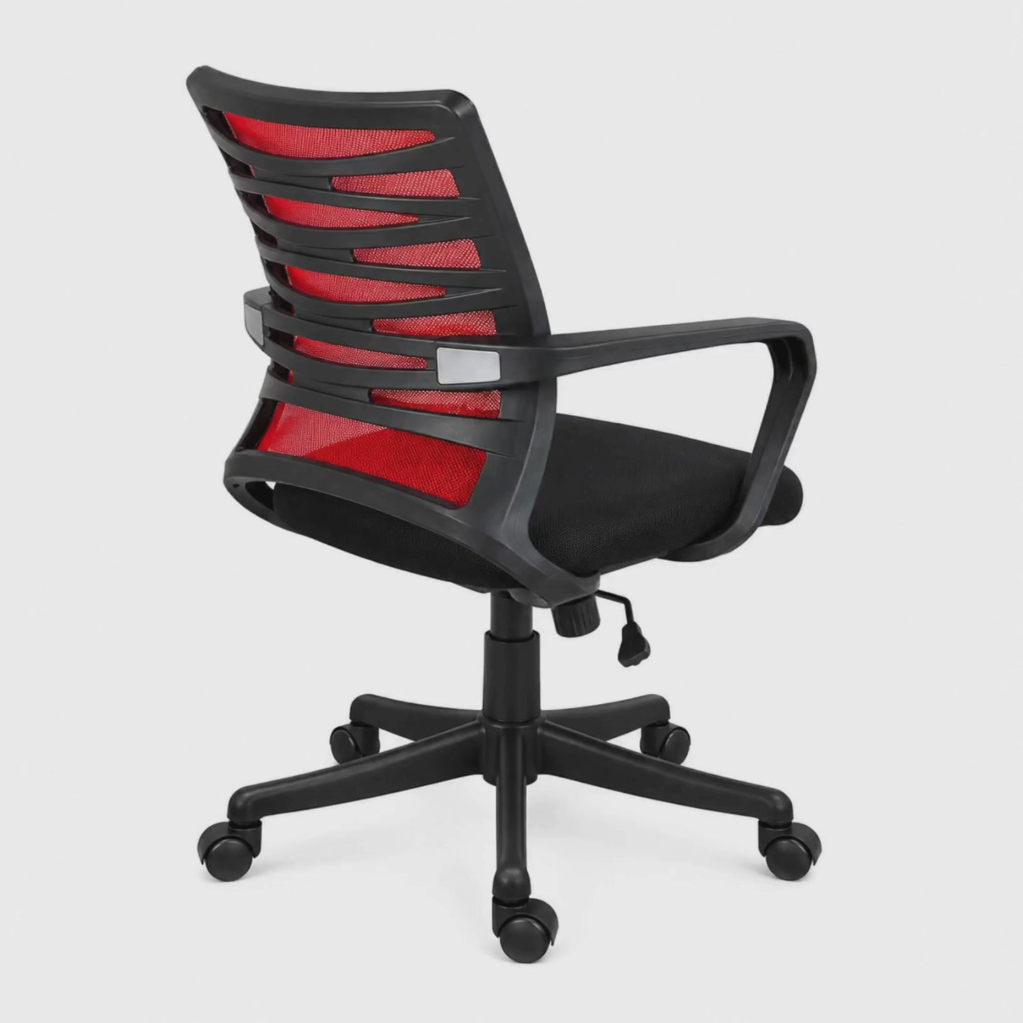 Load video: Executive Mid Back Office Chair with Breathable Mesh Back, Cushioned Fabric Seat, Adjustable Height, Swivel Base &amp; Armrests – Ergonomic Workstation Chair