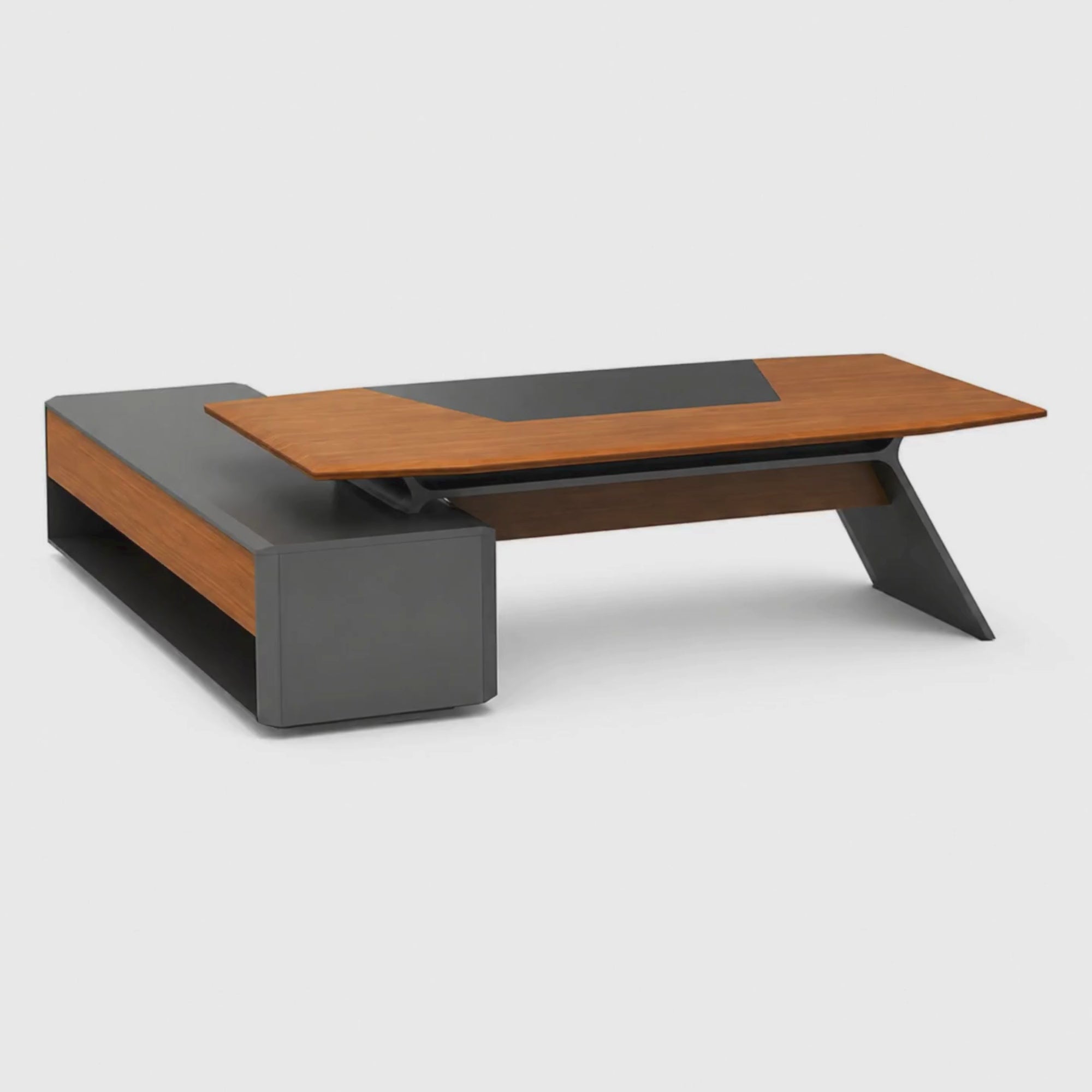 Load video: Luxury L Shape Director Table for Office Furniture Executive Desk with Side Storage Unit, Premium Wood Finish &amp; Contemporary Design