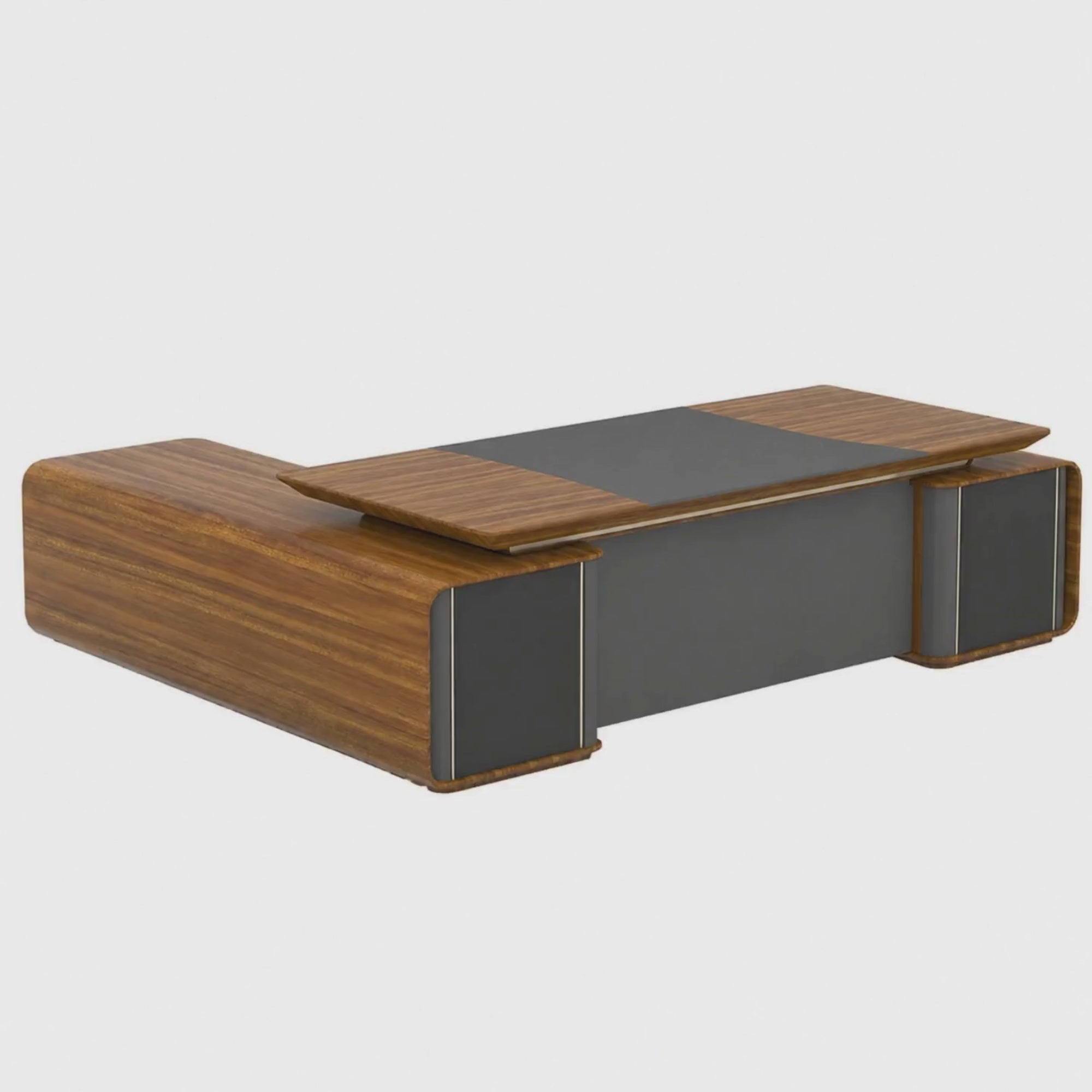 Load video: Director L-Shaped luxury Design for office Table Large Size Made in MDF with Drawers and Pedestal &amp; Openable Shutter