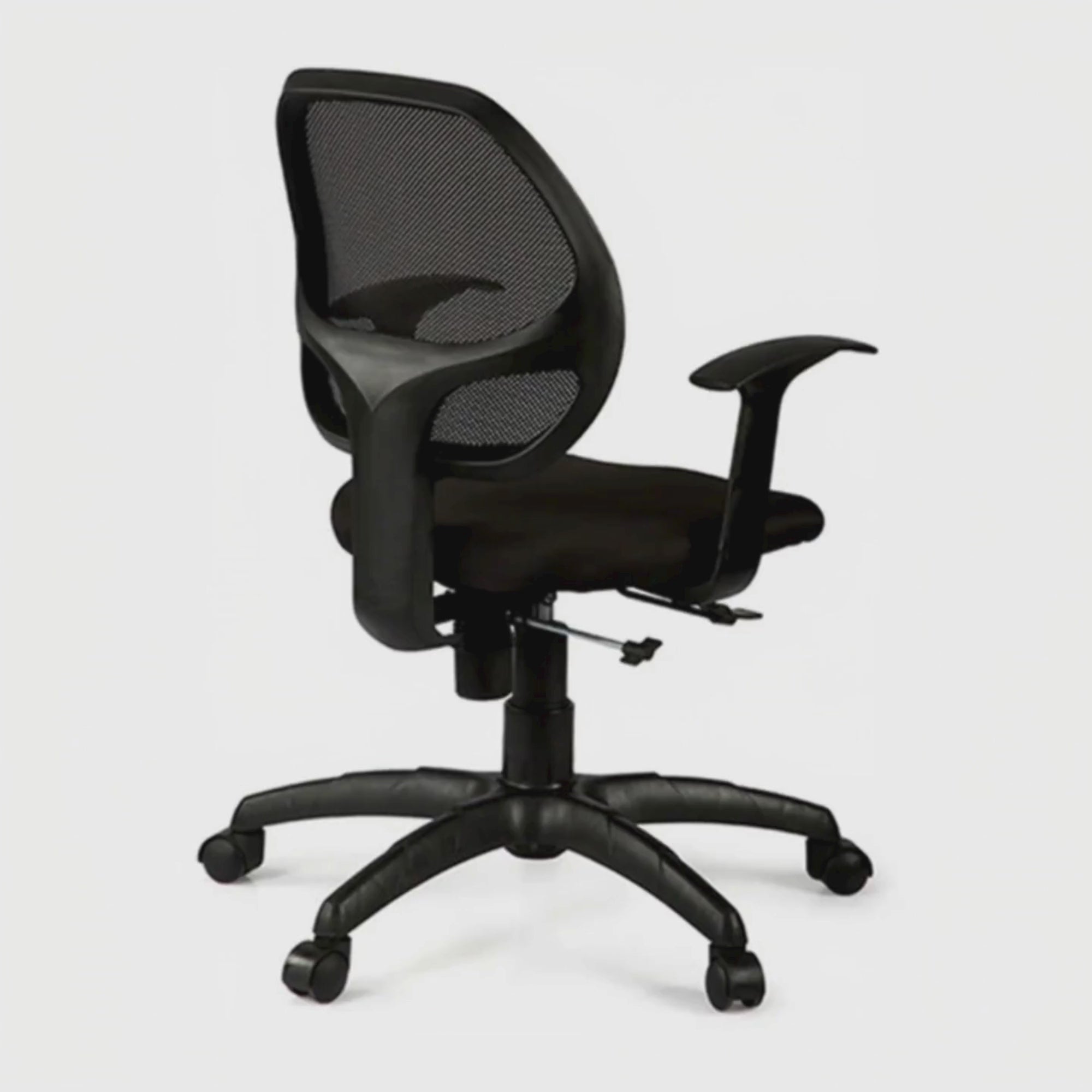 Load video: Ergonomic executive mesh chair with breathable Mid back, cushioned seat, armrests &amp; smooth swivel base. Ideal for office and home comfort.