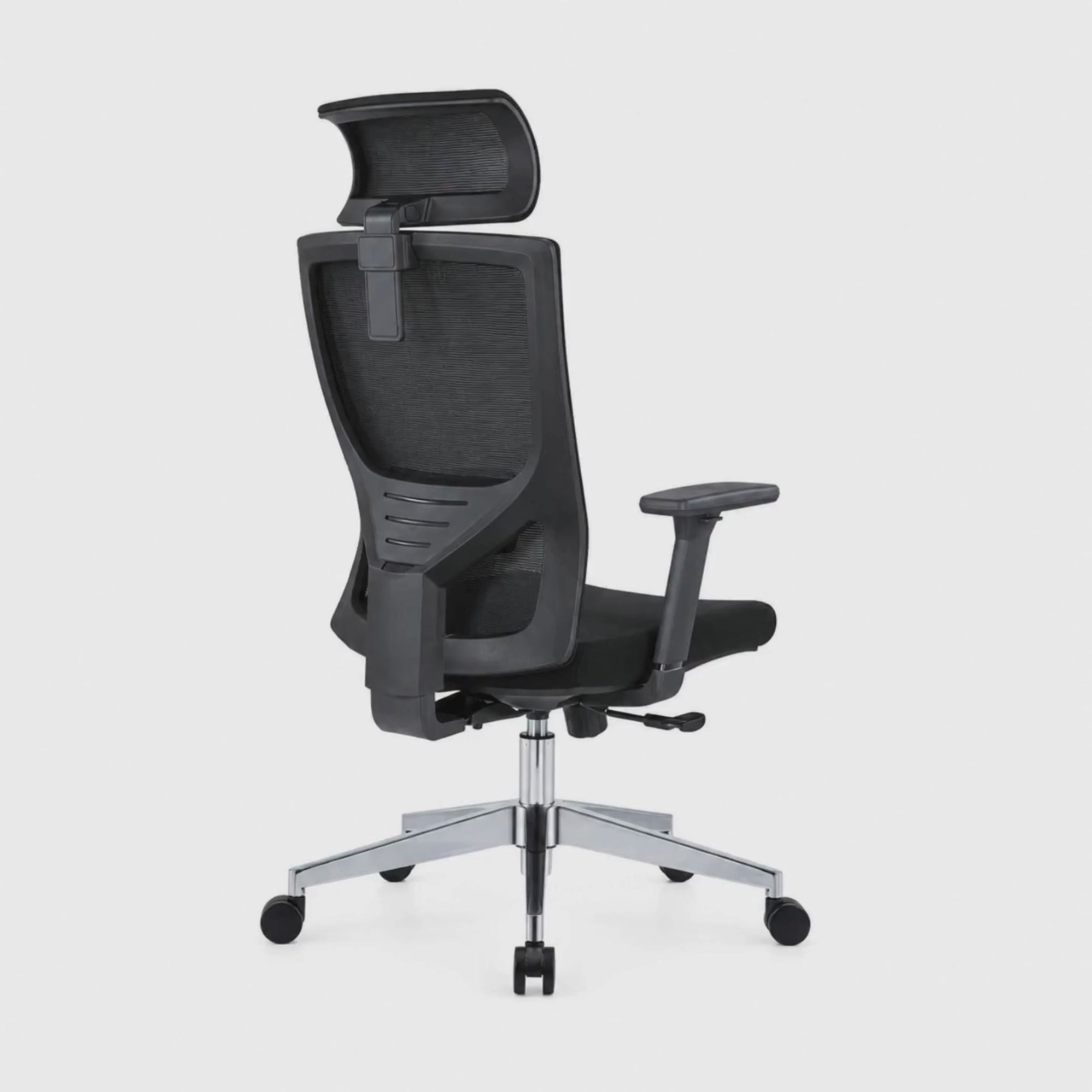 Load video: Executive High Back Office Chair with Adjustable Headrest, Lumbar Support, Tilt Mechanism, Swivel &amp; Chrome Base for Office