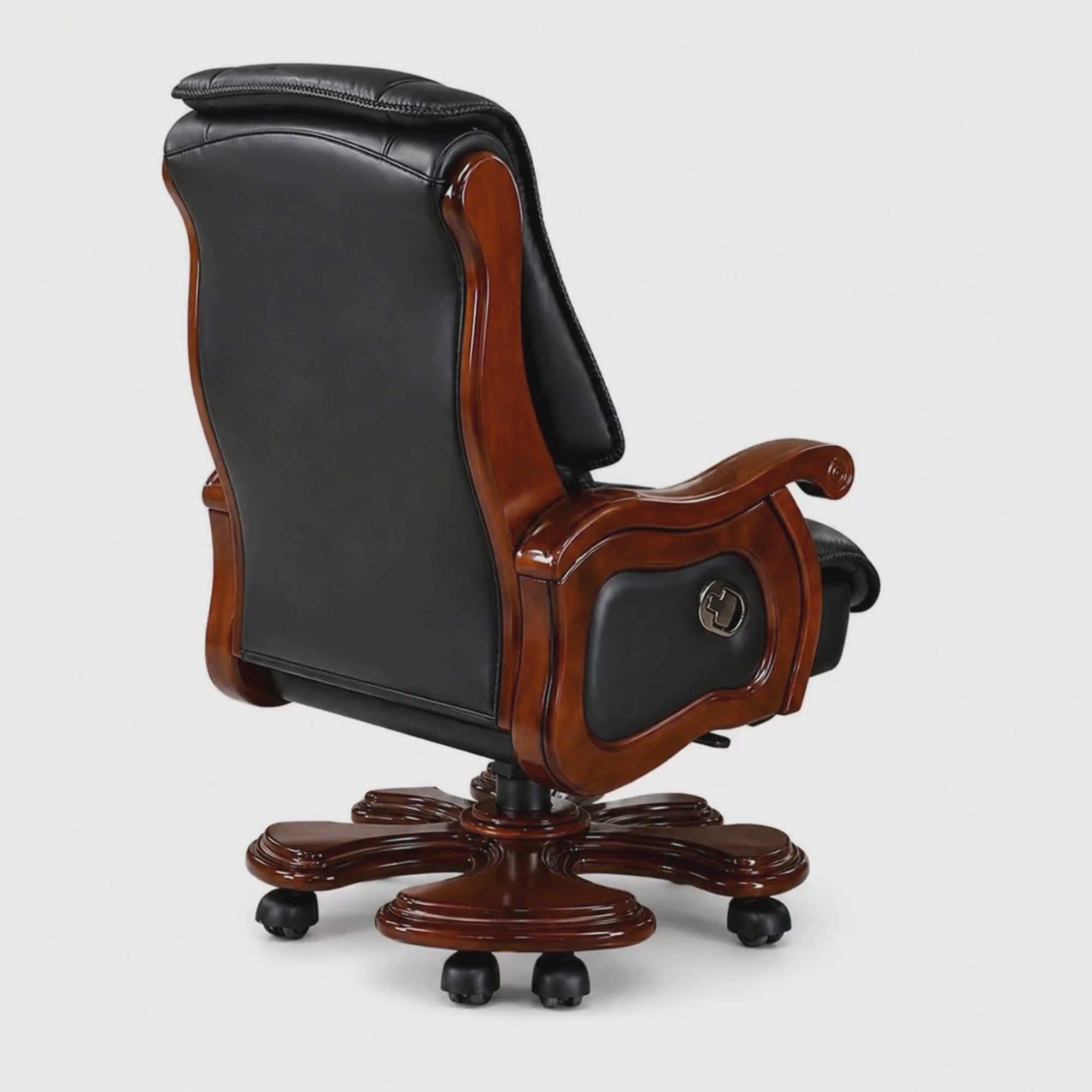 Load video: High-Back Office Chair with Recliner, Swivel, Adjustable Height, Armrests, and Lumbar Support for Boss / Director