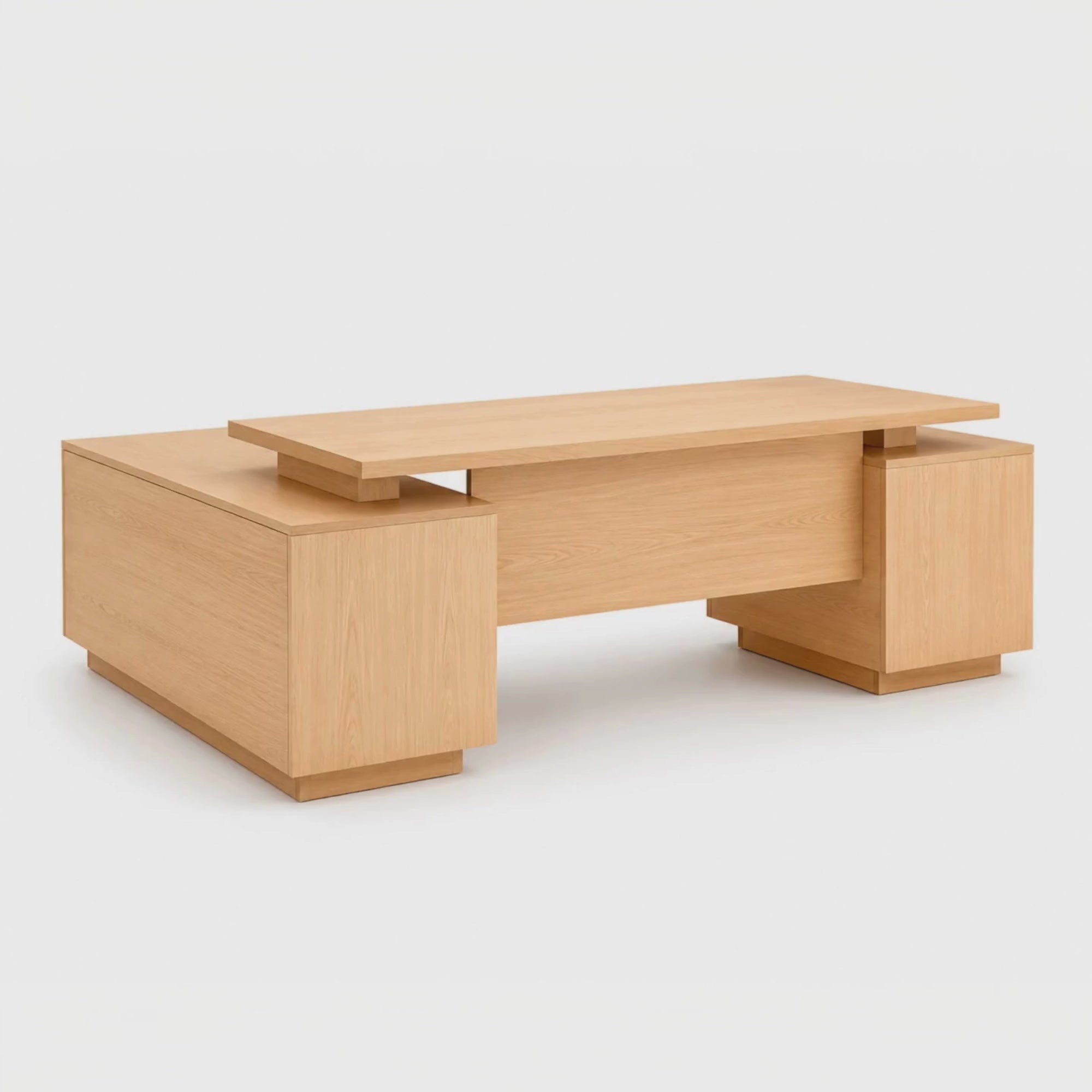 Load video: Director L-Shape Table Luxury Modern Office Desk with Made in MDF and Drawers, Shelves, and CPU Storage Space &amp; Ice beech Color