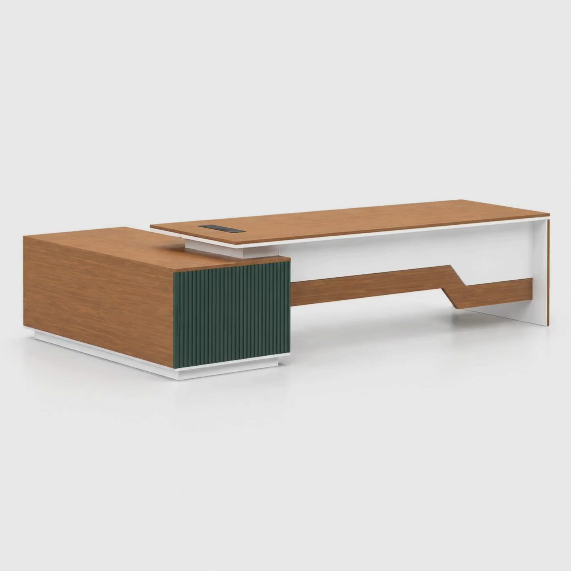 Load video: Director Office Table L-Shape Luxury Design with Modern Desk Featuring Drawer and CPU Space &amp; Wire Manager  - Brown