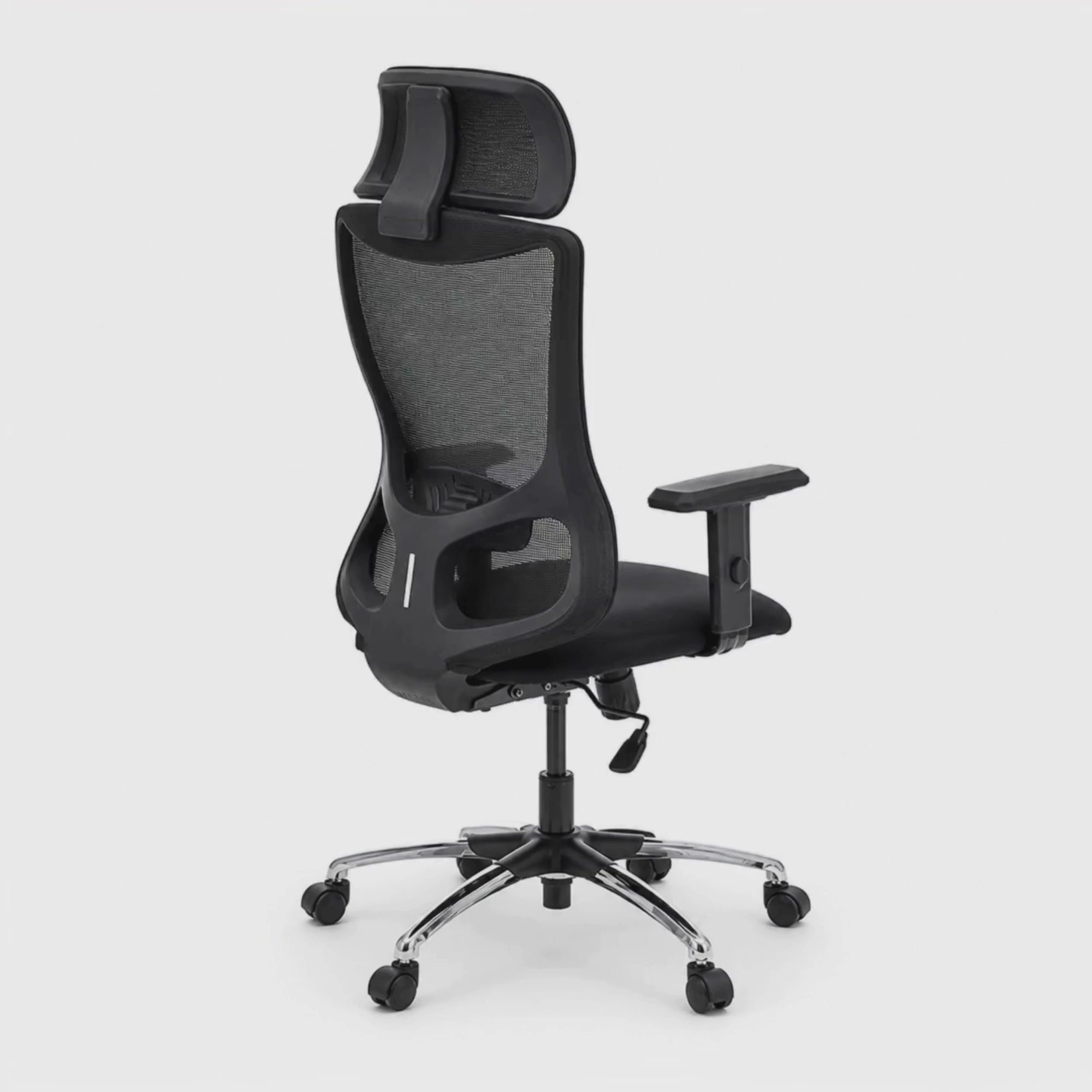 Load video: Executive High Back Ergonomic Mesh Chair with Adjustable Headrest, Lumbar Support, Breathable Mesh Back, Cushioned Seat and Chrome Base Swivel Chair