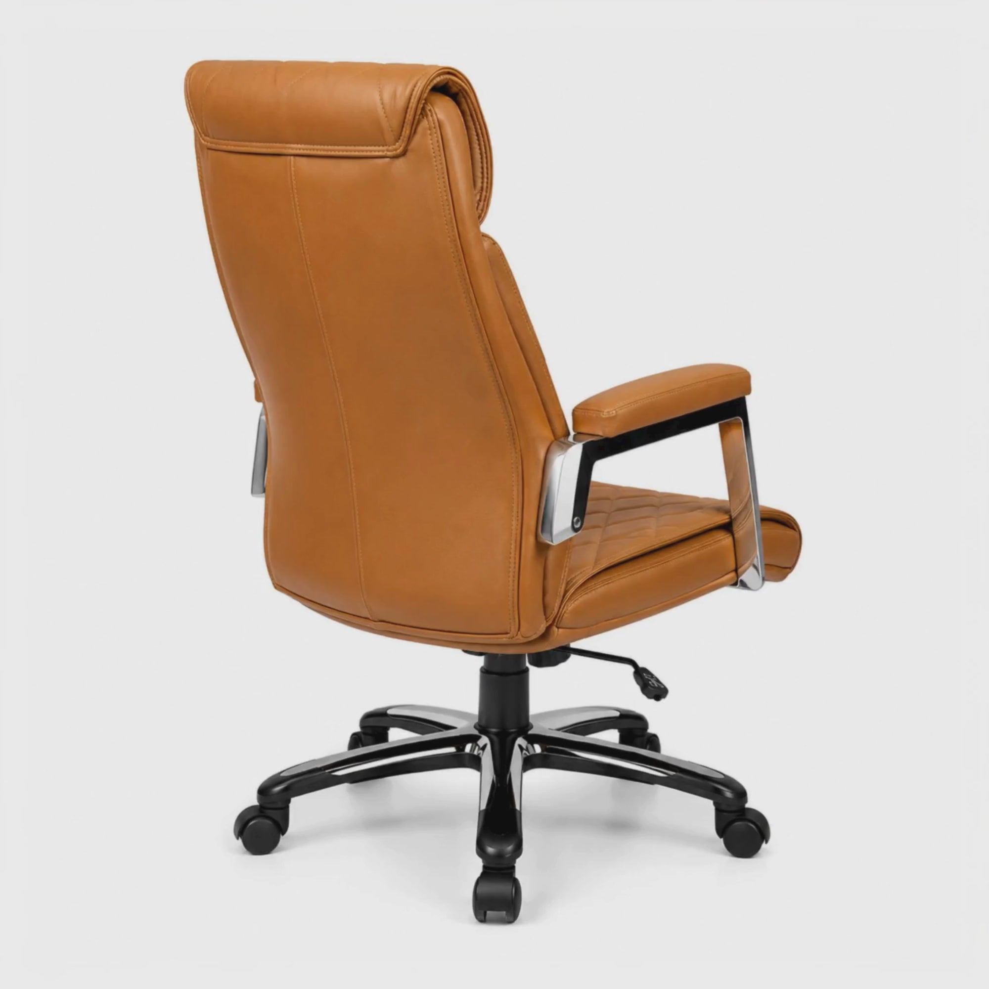 Load video: Stylish Director Chair with Leatherette Cushion, High Back, and Chrome Powder Finish Base