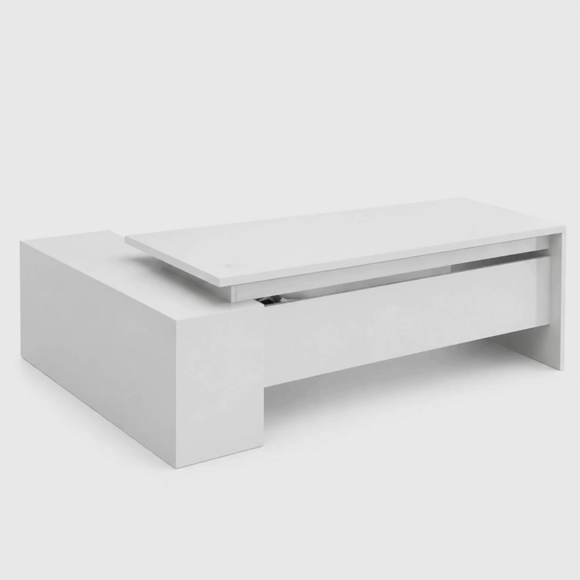 Load video: Modern Premium Director Office Table in White Finish with Floating Worktop Design, Minimalist Executive Desk