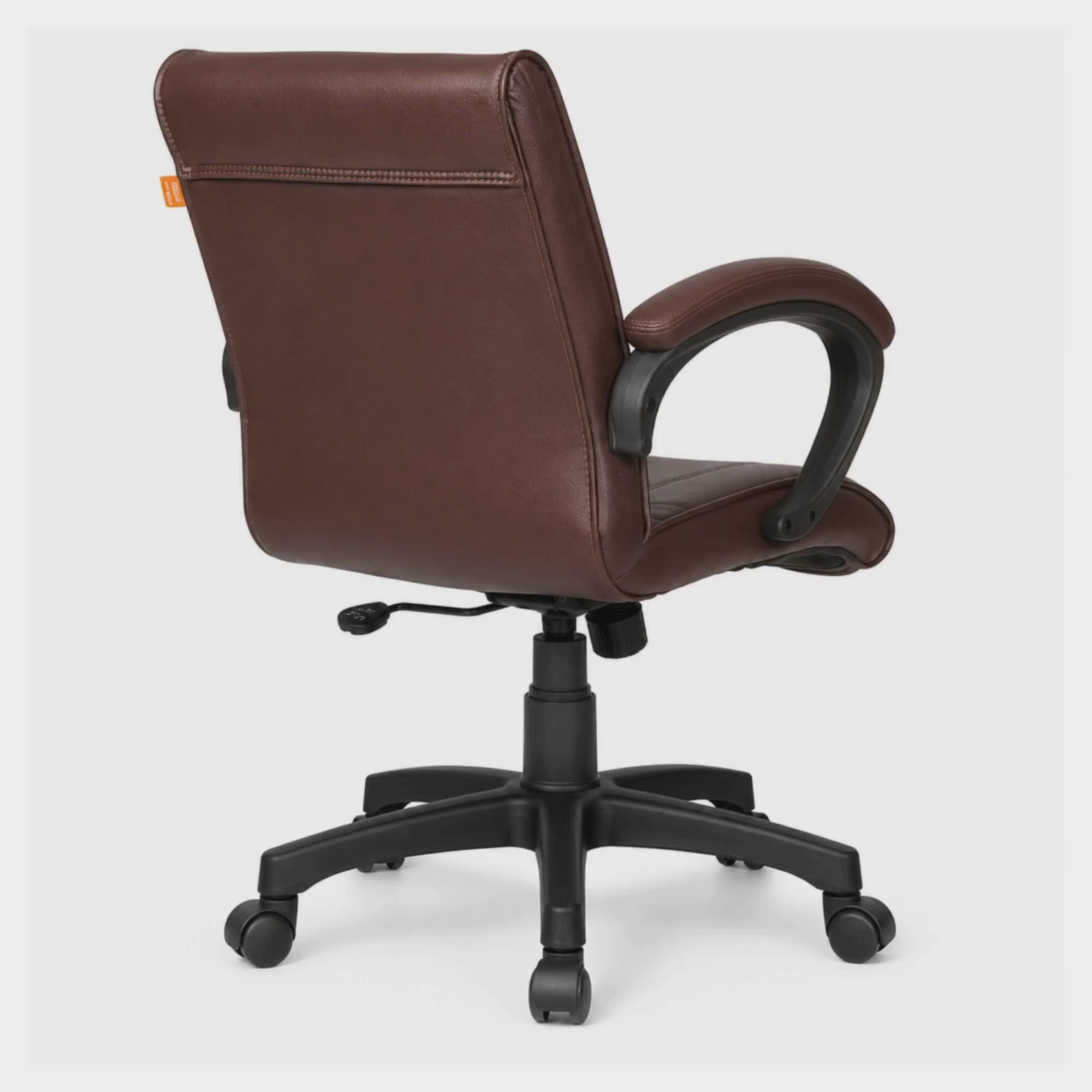 Load video: Executive Mid Back Office Chair with PU Leather Upholstery, Ergonomic Design, Adjustable Height, Swivel Base and Padded Armrests for Office