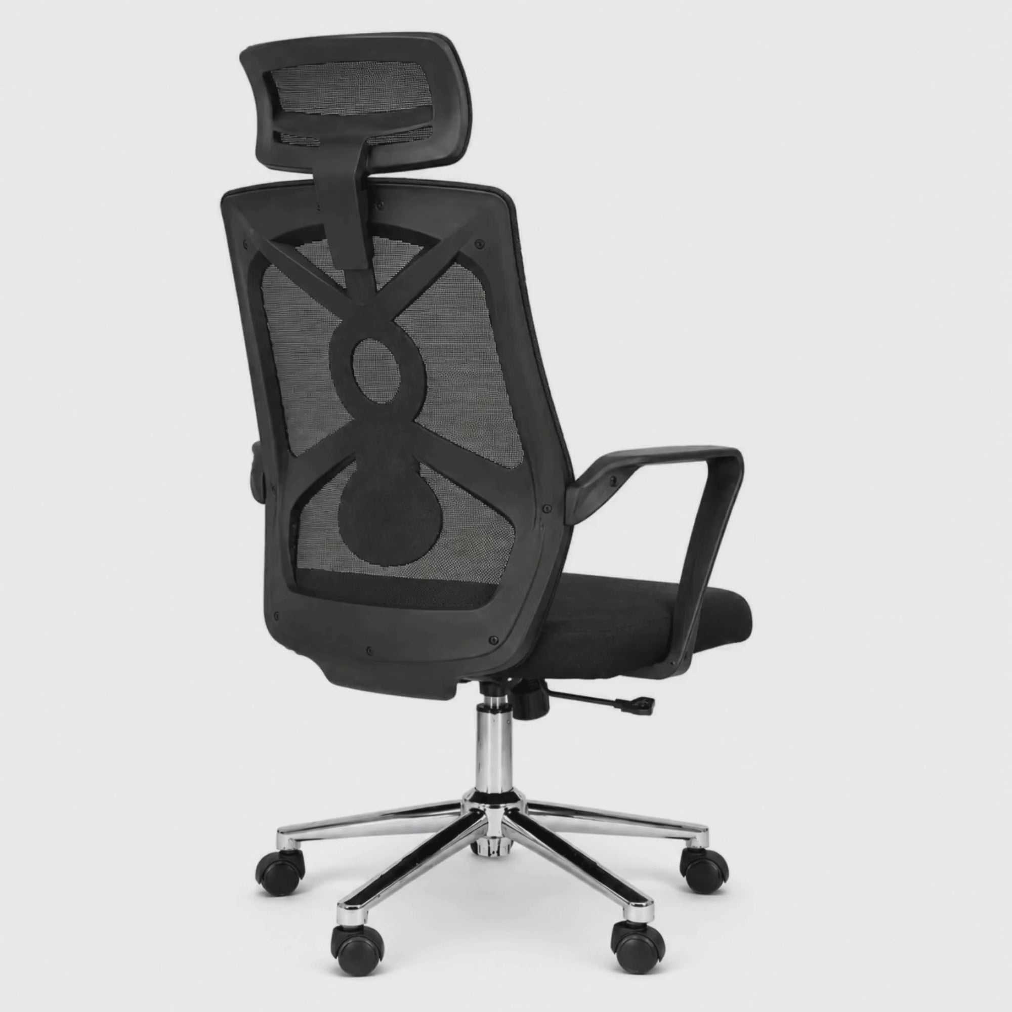 Load video: Executive Ergonomic High Back Office Chair with Adjustable Headrest, Breathable Mesh Back, Fabric Cushioned Seat, Swivel Base &amp; Tilt Mechanism for Office