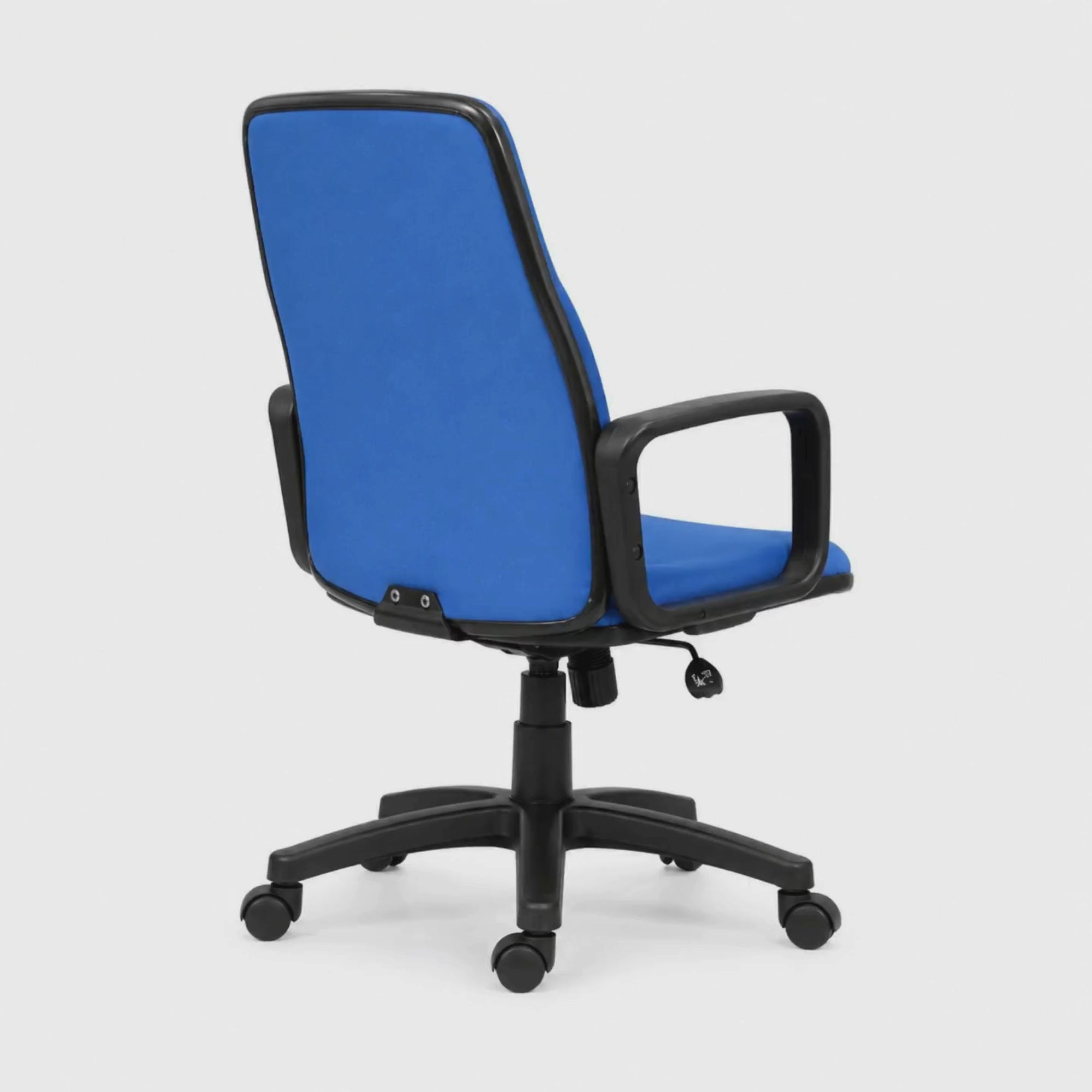 Load video: Executive Mid Back Fabric Office Chair with Ergonomic Cushion, Adjustable Height, Fixed Armrests, Nylon Base with Wheels for Office and Home Workspace
