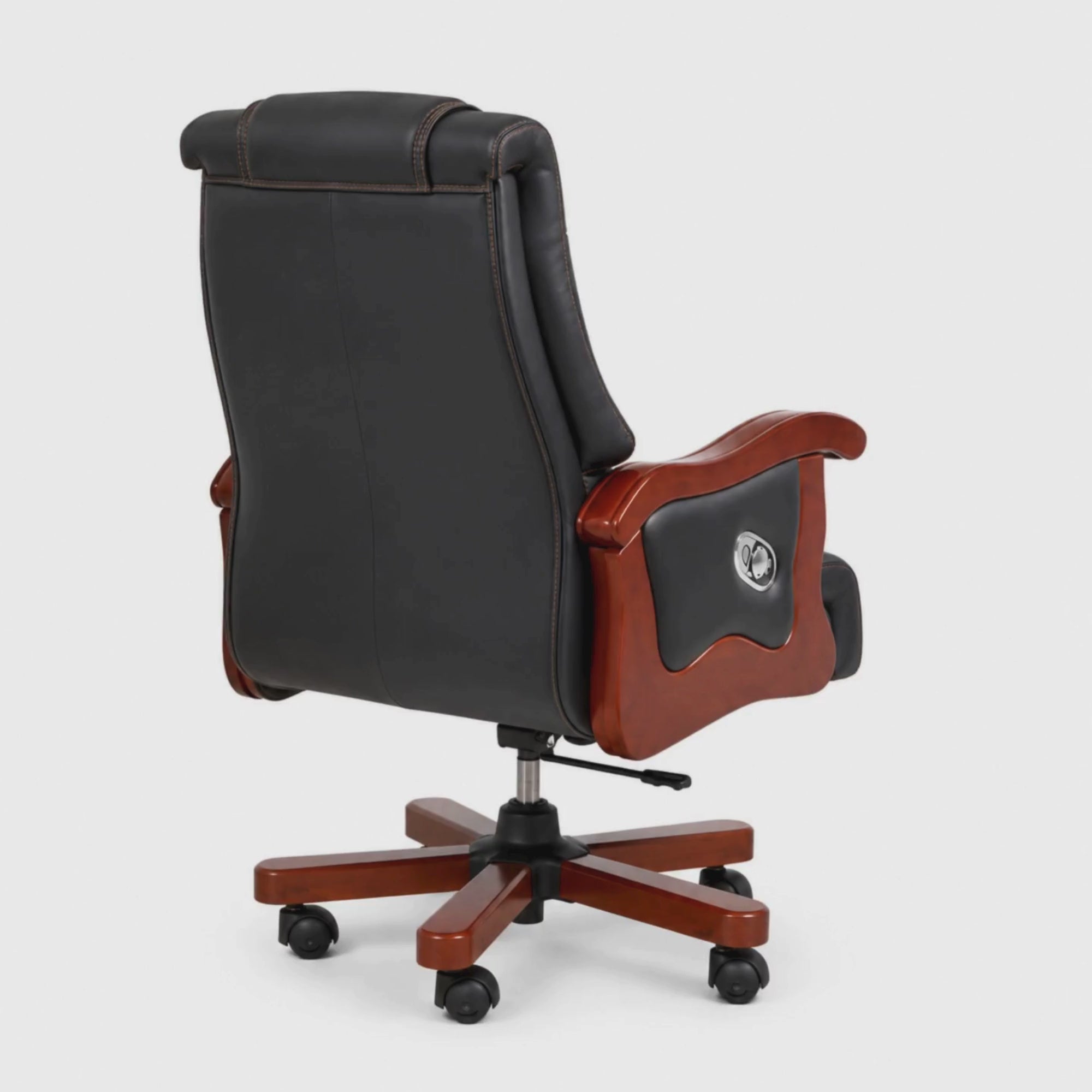 Load video: Director Chair for office Made in Plyboard with Leatherette and Soft Padded &amp; Fixed Armrest &amp; Revolving and swivel Base, Recliner Chair