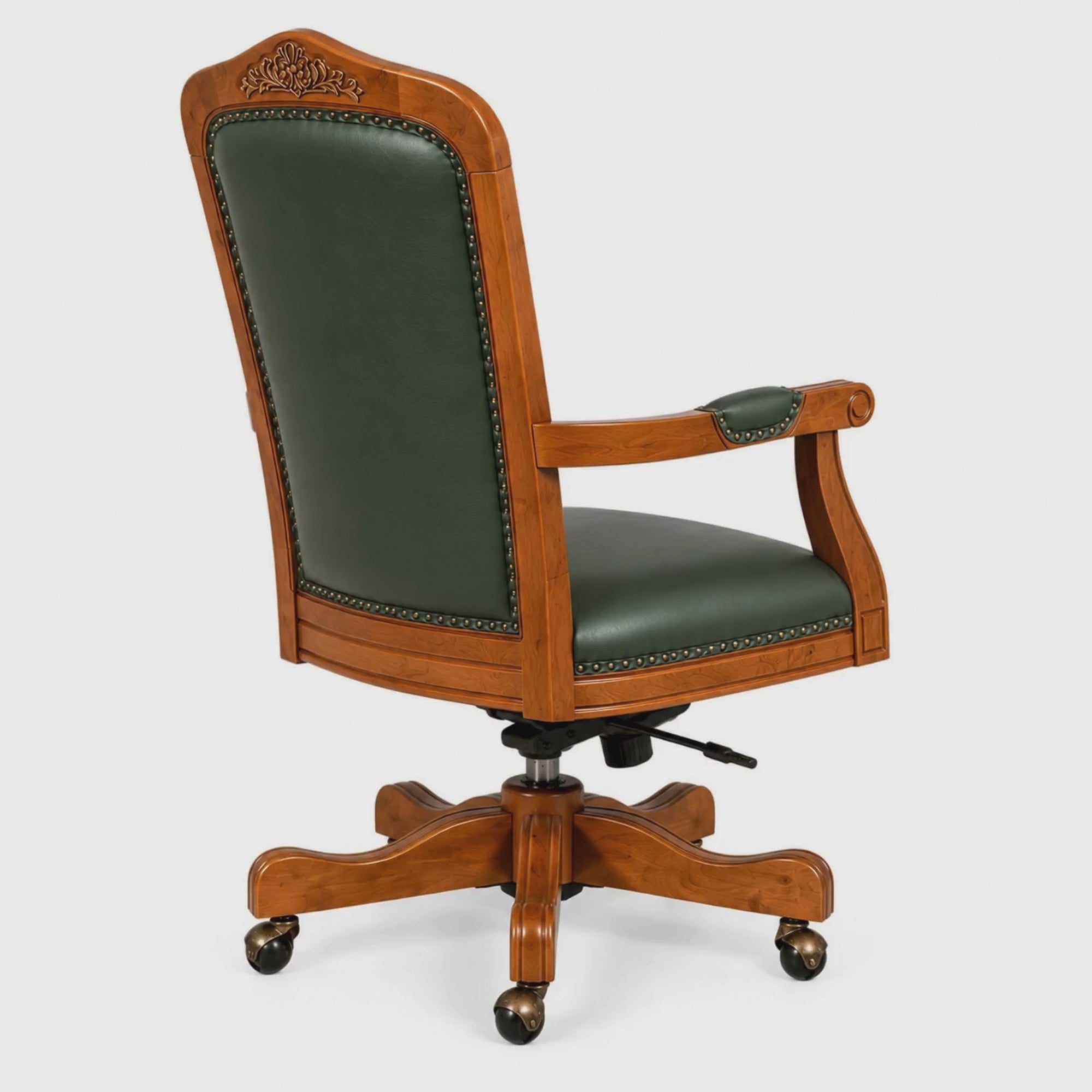 Load video: Luxury Office Director Chair Tufted Design Made in Solid wood with Leatherette and Soft Padded - Armrest and Swivel Base and Polish