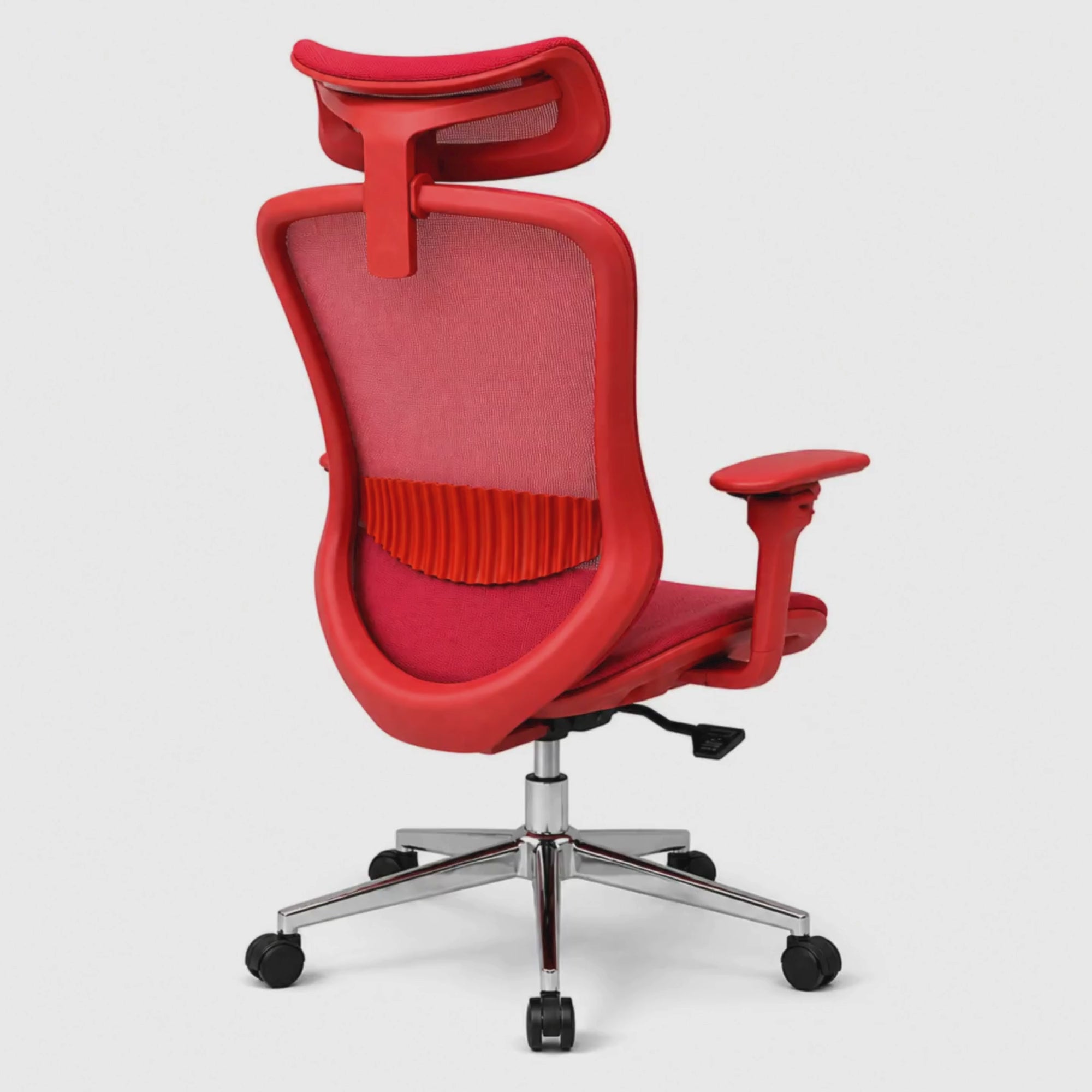 Load video: Ergonomic Mesh Office Chair with Adjustable Headrest, Lumbar Support, Breathable Mesh Back, Padded Seat, Chrome Base and Smooth Castors