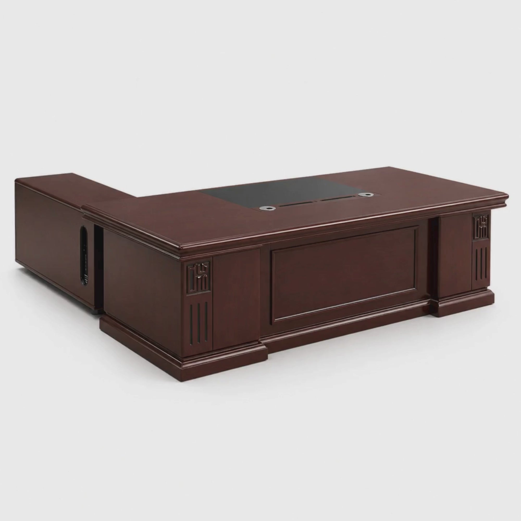 Load video: Director Table with wooden Rich Grain Detail and Sophisticated Professional Style