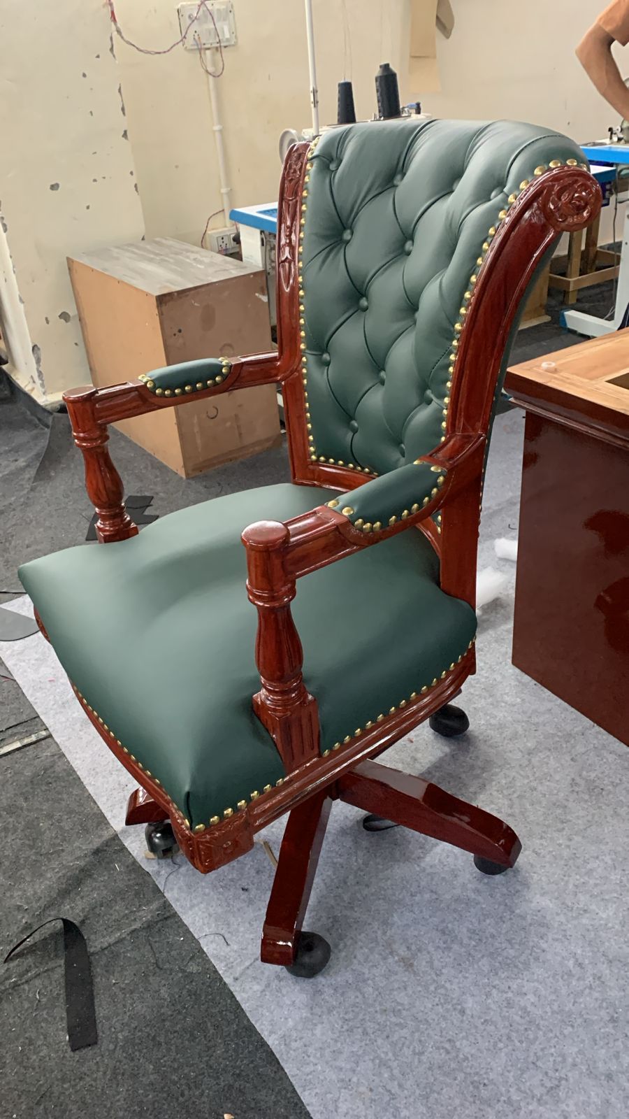 Director Arm chair Black Leatherette Wooden Frame and Base with Wheelable