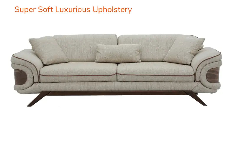 3-Seater Sofa with Dual-Tone Fabric, Wooden Base, and Cushions for Modern Living