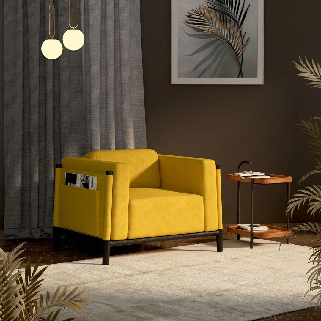 Lounge Chair For Home Furniture Modern & Durable Design Upholstery Velvet Comfortable Seating for Living Room &amp; Offices - Yellow