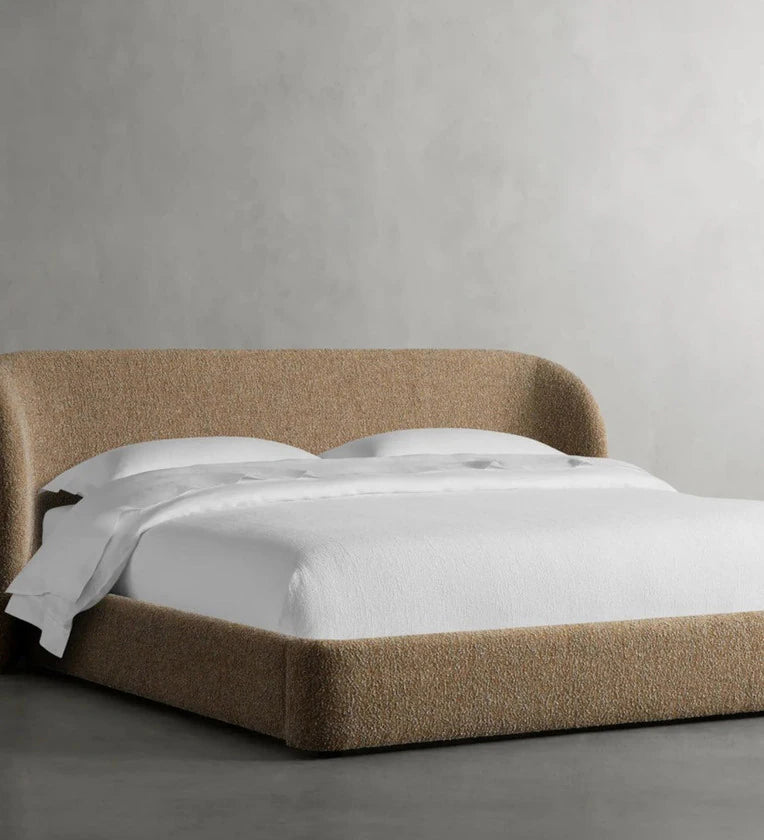 King-Size Bed Brown Fabric – Stylish Fabric Upholstery, Solid Built, Plywood, Raised Platform, Easy Self-Assembly, No Storage