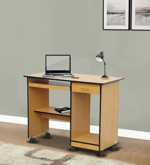 Computer Study Table with Keyboard Tray & Wheels Base