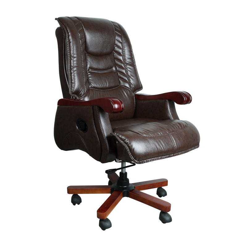 High Back Director Chair with Height Adjustable Wooden Base, Brown