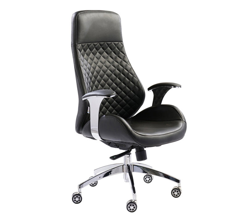 High Back Leatherette Office Director Chair with Chrome Base, Black