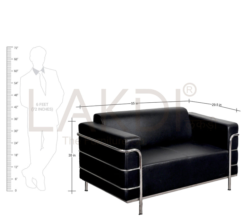 2 Seater Leather Sofa in Metal Frame Legs Base
