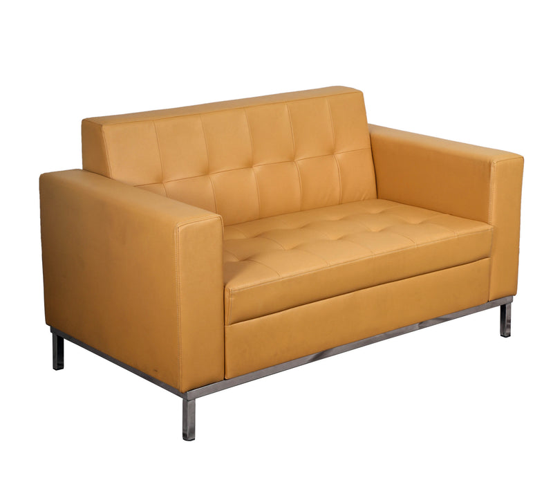 2 Seater Leather Sofa in Metal Chrome Legs Base