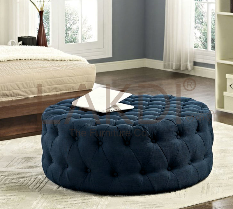 Ottoman with Wooden Base Fully Cushioned Cotton Fabric