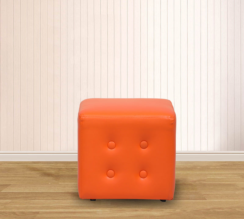 Fully Cushioned Leatherette Pouffe with Wooden Base