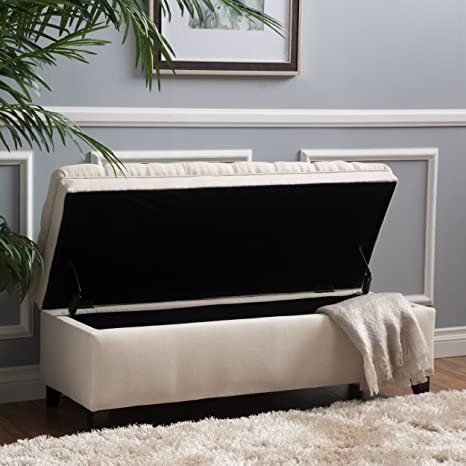 Wooden Frame Fabric Wide Ottoman with Storage