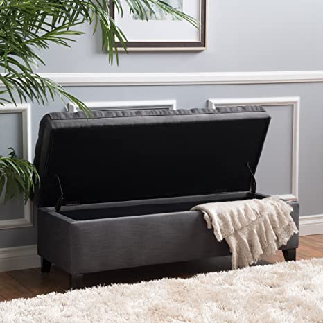 Wooden Frame Fabric Wide Ottoman with Storage