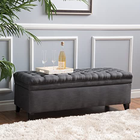 Wooden Frame Fabric Wide Ottoman with Storage