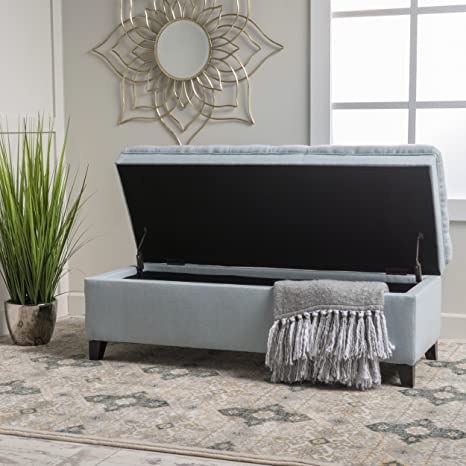 Wooden Frame Fabric Wide Ottoman with Storage