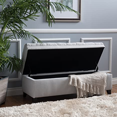 Wooden Frame Fabric Wide Ottoman with Storage